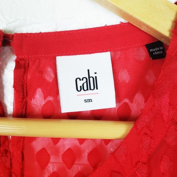 CAbi Patterned Red Scarlet Blouse #3130 Perfect Valentines look! - Picture 7 of 8